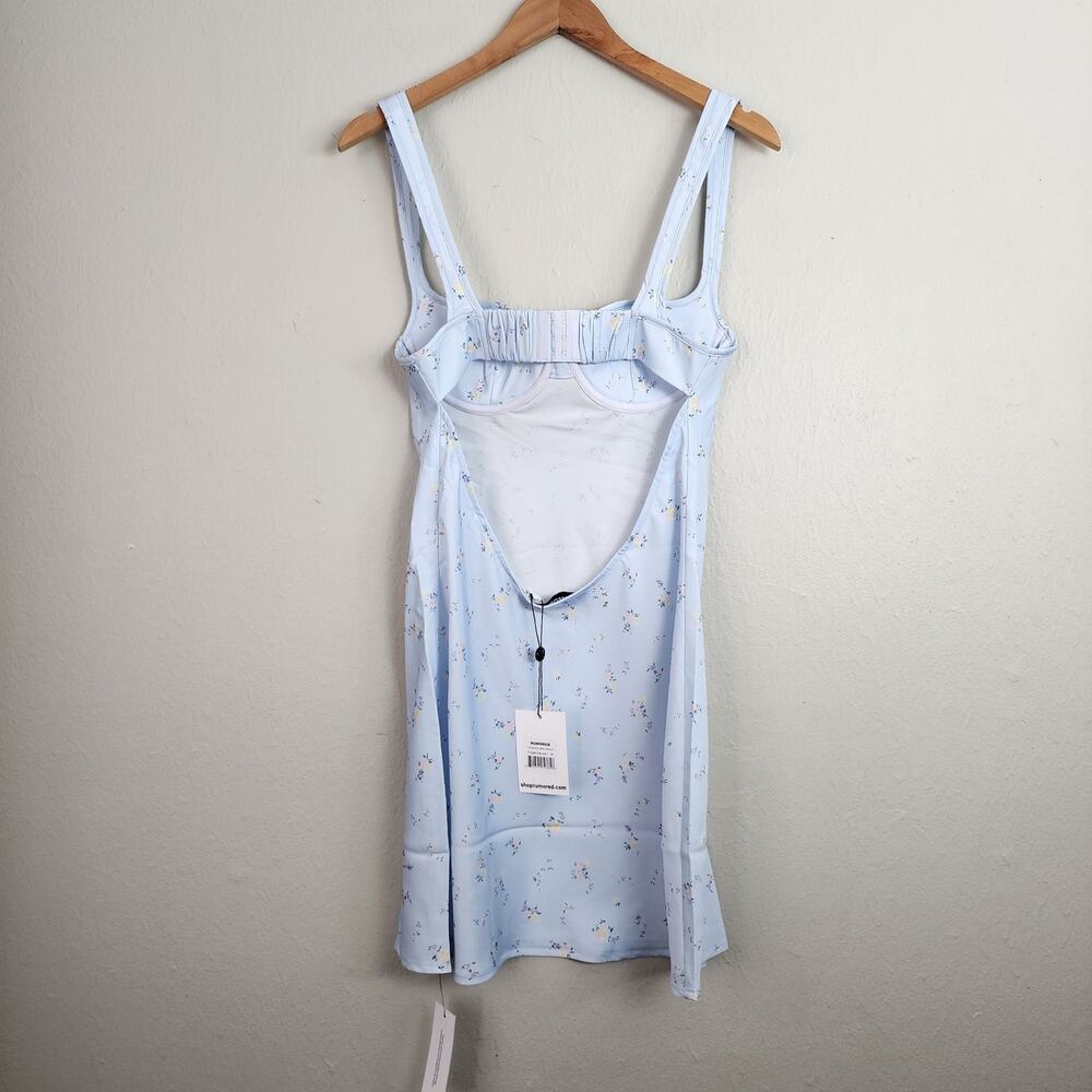 Rumored Loverboy Mini Dress Forget Me Not Blue Floral Bustier Satin NWT Medium M - Picture 8 of 11